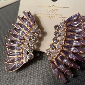 Purple & lavender feather gold Angel wings costume jewelry post for pierced ears